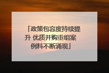 政策包容度持续提升 优质并购重组案例料不断涌现