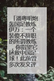 潘粤明炮轰国足教练伊万：一个装傻不辞职的所谓教练，你指望它拯救中国足球！此前曾多次发文评价国足